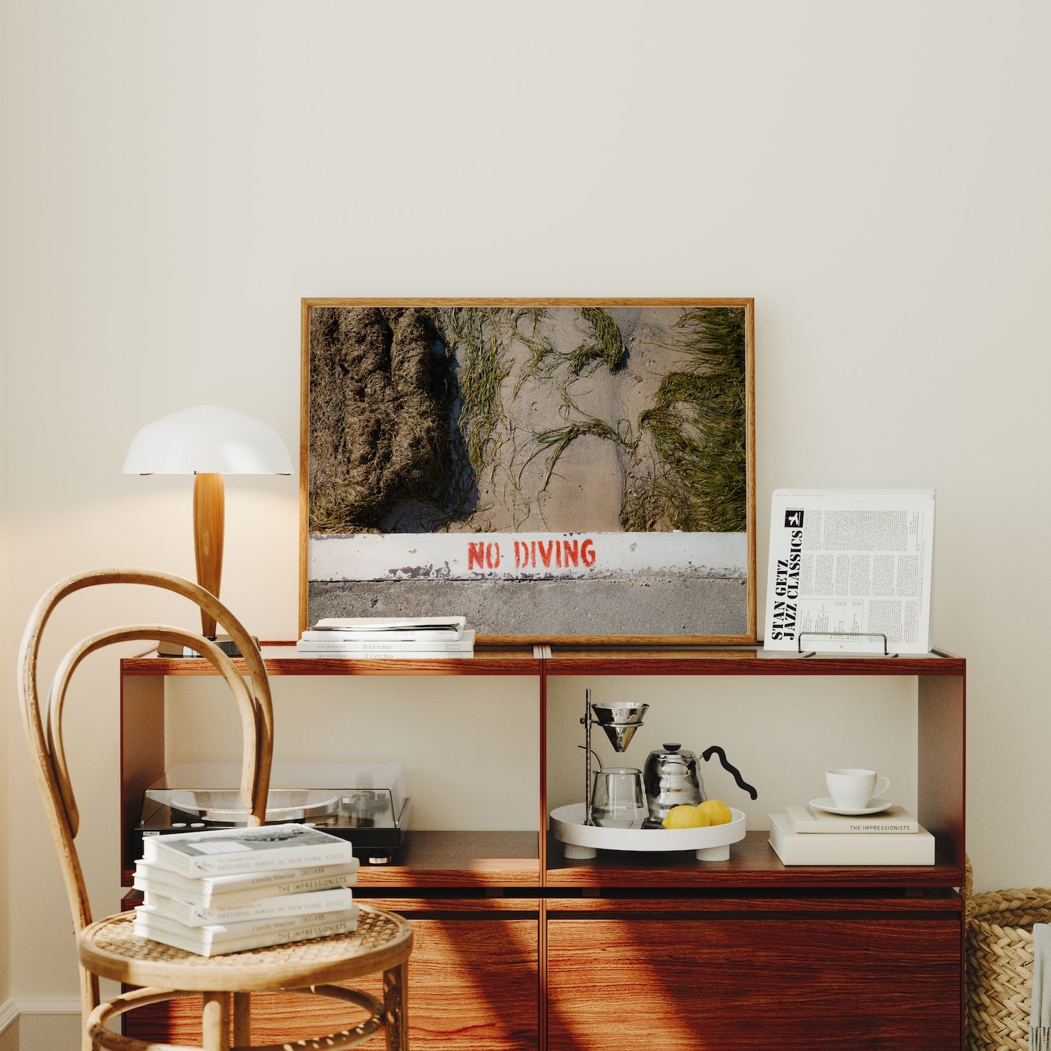 No Diving warning sign on California coastal rocks